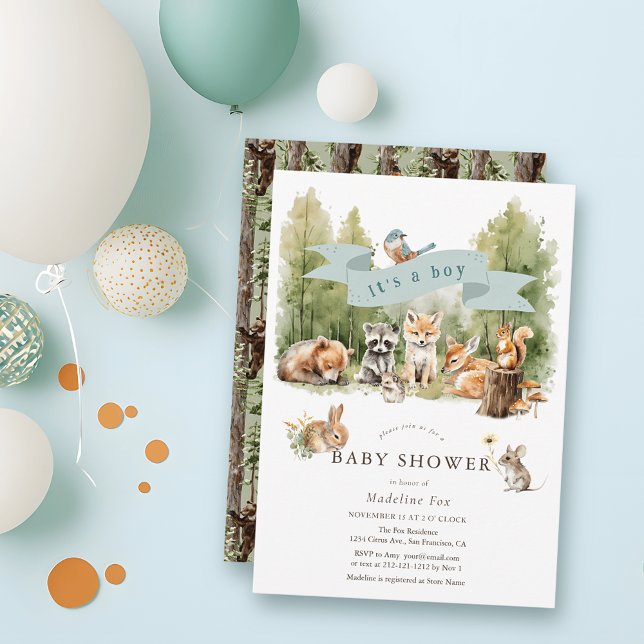 Invitation Woodland Animals Forest Boy Baby Shower (Créateur téléchargé)