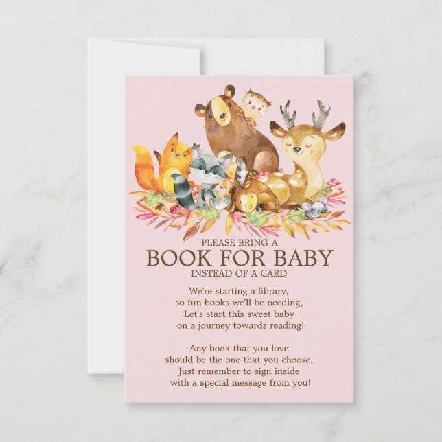 Invitation Woodland Animals Girls Baby shower Book for Baby (Devant)