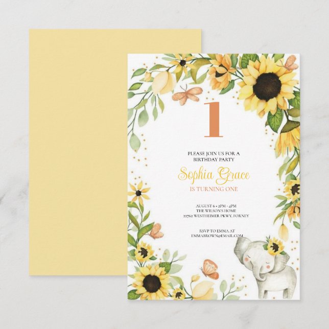 Invitation Woodland Animals Rubor  Floral primer cumpleaños (Devant / Derrière)