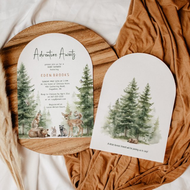 Invitation Woodland Animaux Aventure Await Baby shower Arch (Créateur téléchargé)