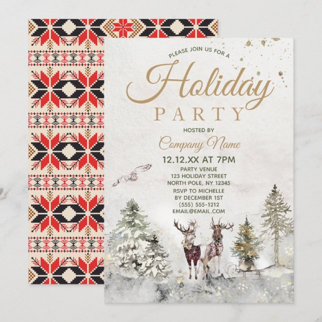 Invitation Woodland Animaux Fêtes de Noël d'entreprise (Devant / Derrière)