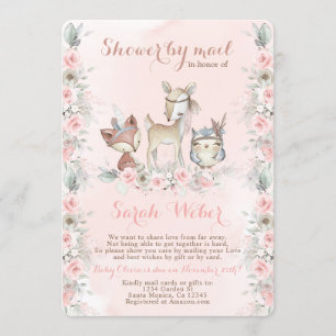 Invitation Woodland Animaux rose pâle douche par mail fille