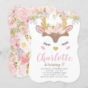 Invitation Woodland, anniversaire du Cerf de fleurs