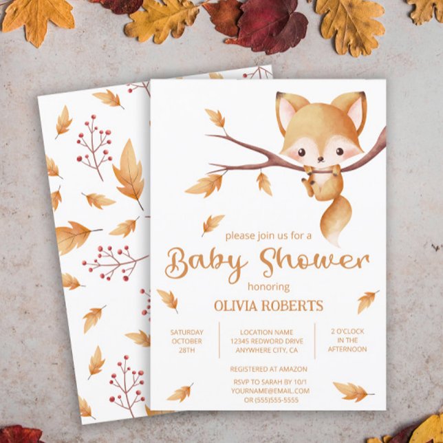 Invitation Woodland Autumn Baby Fox Baby shower (Créateur téléchargé)