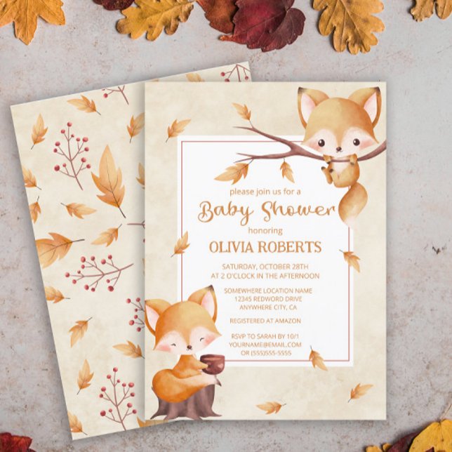 Invitation Woodland Autumn Baby Fox Baby shower (Créateur téléchargé)
