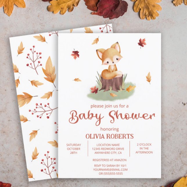 Invitation Woodland Autumn Baby Fox Baby shower (Créateur téléchargé)