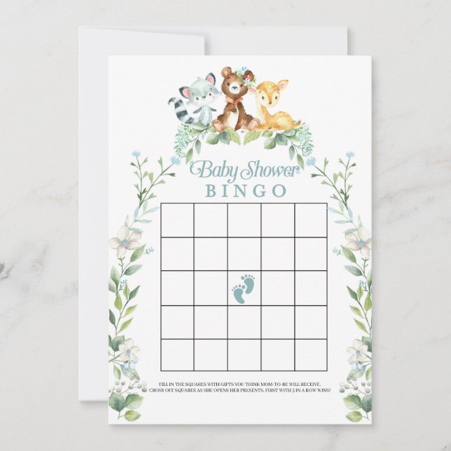 Invitation Woodland Baby shower Jeu de Bingo (Devant)