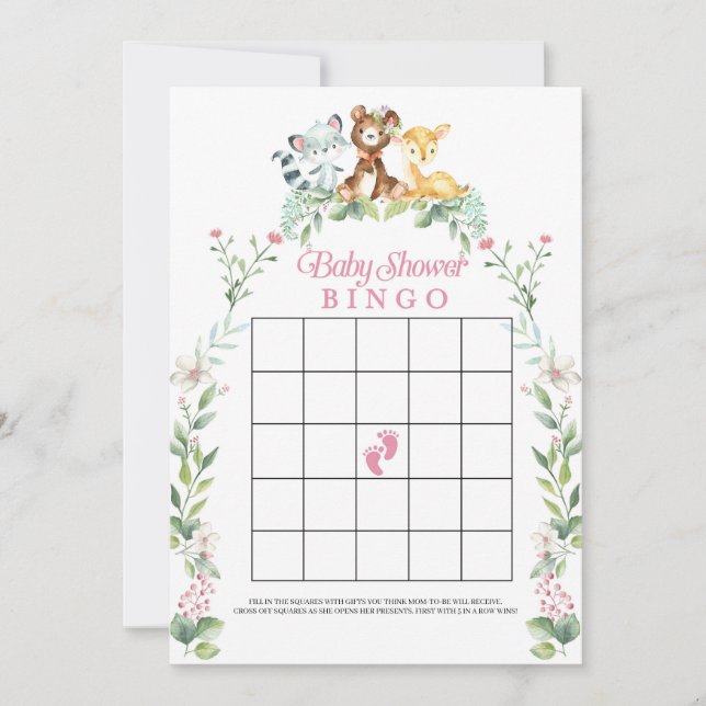 Invitation Woodland Baby shower Jeu de Bingo (Devant)
