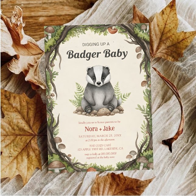 Invitation Woodland badger baby shower (Créateur téléchargé)