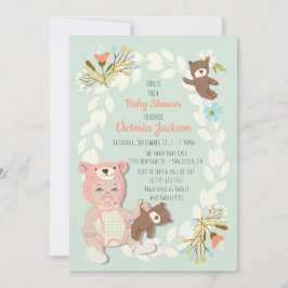 Invitation Woodland Bear casquette bébé fille de douche invit