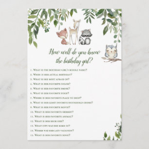 Invitation Woodland Birthday Game - Qui sait Anniversaire Fil