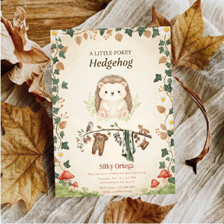 Invitation Woodland budget Hedgehog Greenery baby shower