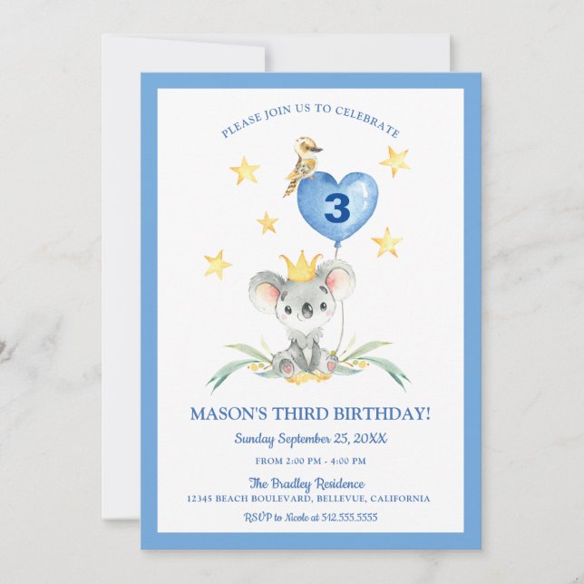 Invitation Woodland Bush Baby Koala anniversaire de enfant (Devant)