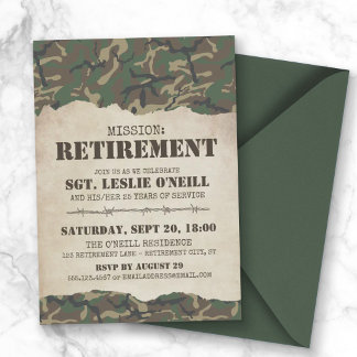 Invitation Woodland Camo Military Mission Retirement Party