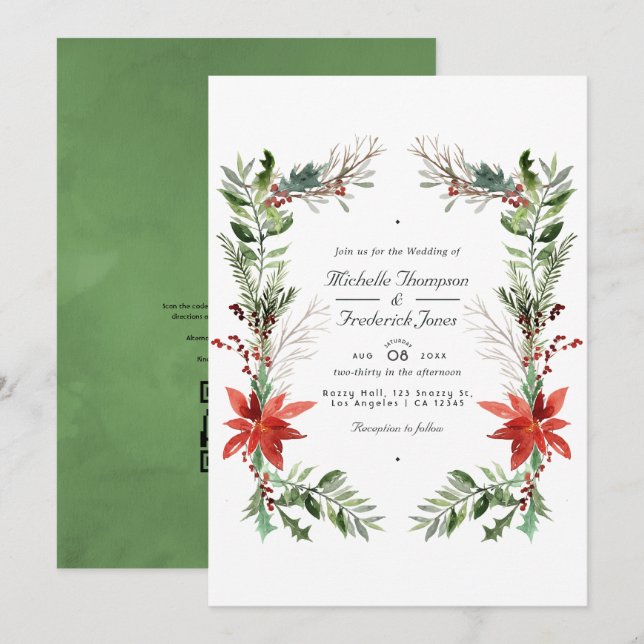 Invitation Woodland Christmas QR Code RSVP Mariage (Devant / Derrière)