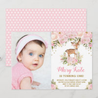 Woodland Deer 1er anniversaire Pink Gold Pastel Fl