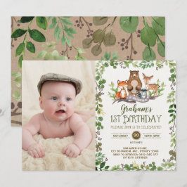 Invitation Woodland First Birthday Party Animaux de forêt