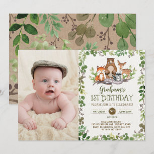 Invitation Woodland First Birthday Party Animaux de forêt