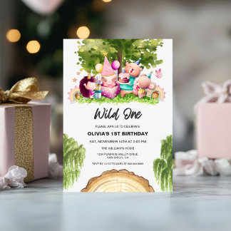 Invitation Woodland Forest Wild One Girl 1er anniversaire fêt