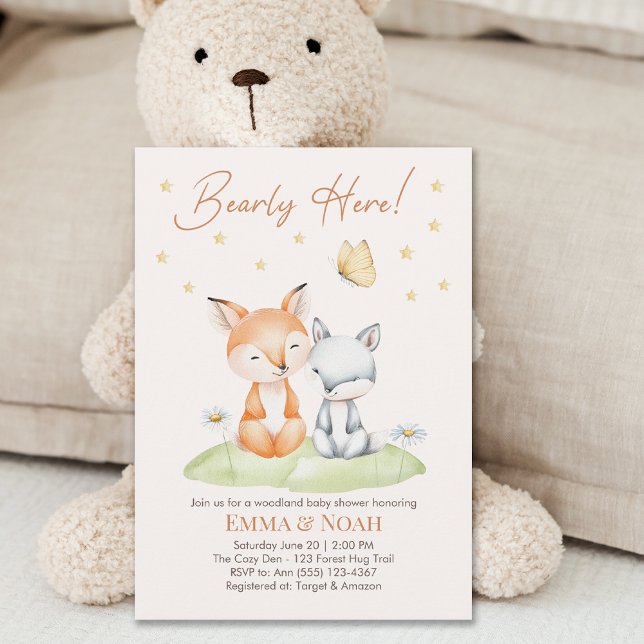 Invitation Woodland Fox and Bear Neutral Baby Shower (Créateur téléchargé)