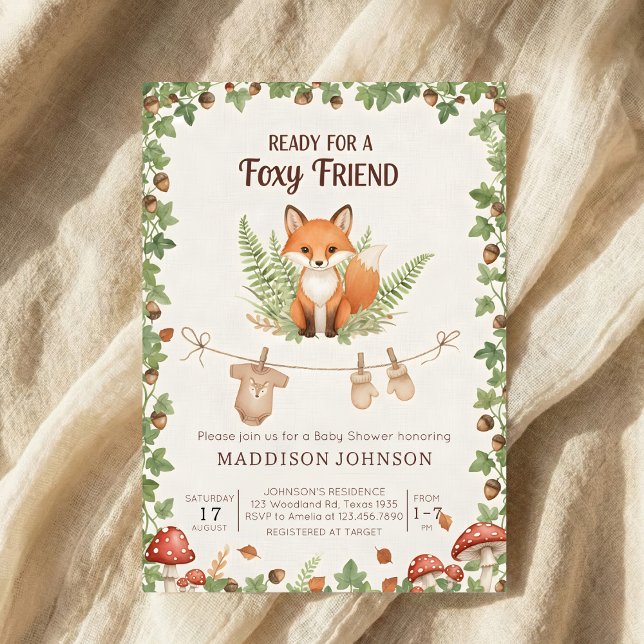 Invitation Woodland foxy baby shower (Créateur téléchargé)