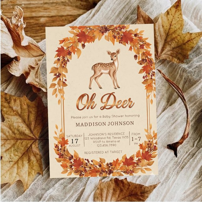 Invitation woodland frame flower deer baby shower (Créateur téléchargé)