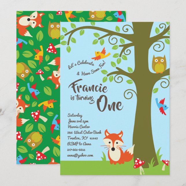 Invitation Woodland Friends Anniversaire Party (Devant / Derrière)