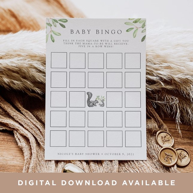 Invitation Woodland Friends Baby shower Bingo Game Card (Créateur téléchargé)