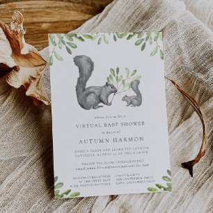 Invitation Woodland Friends Grey Squirrel Baby shower virtuel