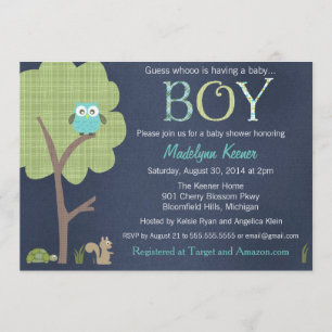 Invitation Woodland Friends Little Owl Baby Boy Shower Invita