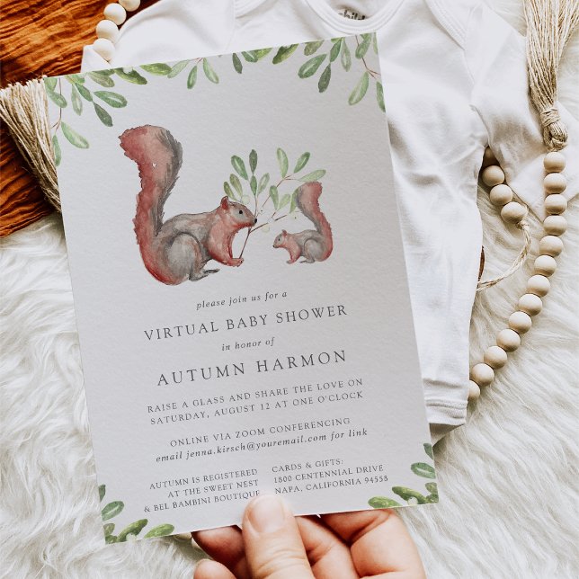 Invitation Woodland Friends Red Squirrel Baby shower virtuel (Créateur téléchargé)