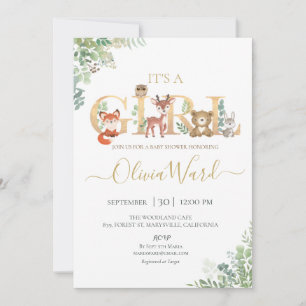 Invitation Woodland Green Baby shower Girl