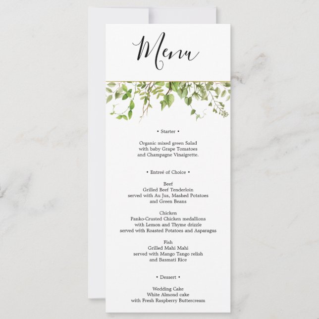 Invitation Woodland Greenery Mariage Menu ou Fête des mariées (Devant)