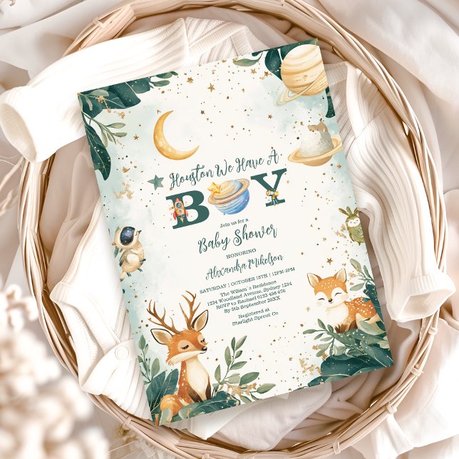 Invitation Woodland Houston Nous Avons Un Garçon De L'Espace  (Créateur téléchargé)