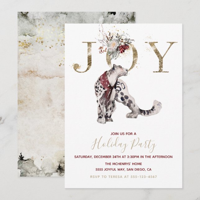 Invitation Woodland Joy Snow léopard Fête (Devant / Derrière)
