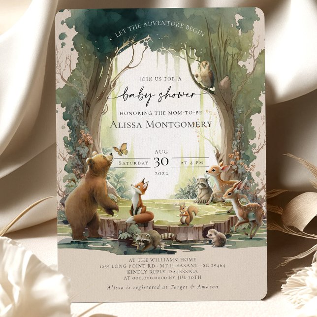 Invitation Woodland Laisser l'aventure commencer le Baby show (Créateur téléchargé)