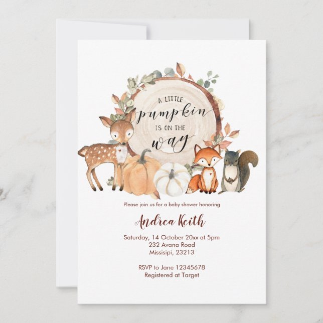 Invitation Woodland Little Citrouille est sur le chemin Baby  (Devant)
