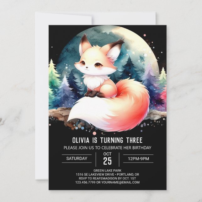 Invitation Woodland Minimaliste Fox Anniversaire numérique (Devant)