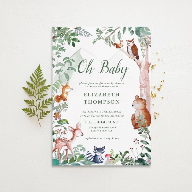 Invitation Woodland Oh Baby Enchanted Woods Baby shower migno (woodland baby shower invitation neutral enchanted forest bear fox deer magical woods fairy)
