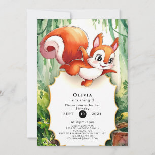 Invitation Woodland Pastel Squirrel Anniversaire