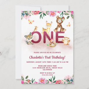 Invitation Woodland Pink 1er anniversaire