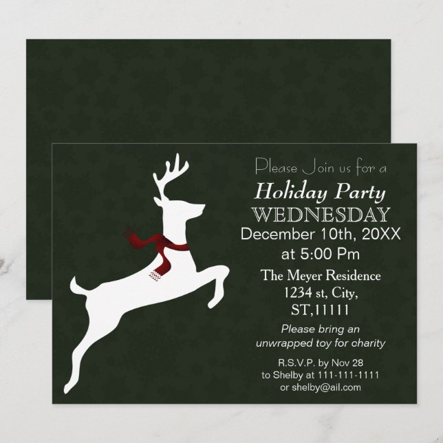 Invitation Woodland Reindeer green Fête de vacances Invitatio (Devant / Derrière)