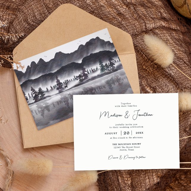 Invitation Woodland Rustic Woodsy Mariage du paysage de monta (Créateur téléchargé)