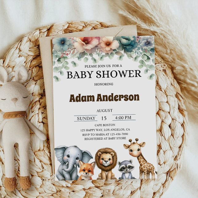 Invitation Woodland Safari Animals Baby Shower (Créateur téléchargé)