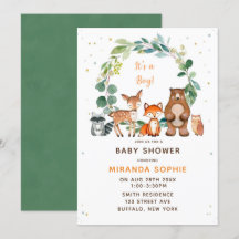 Woodland Safari Animaux garçon Baby shower Invitat