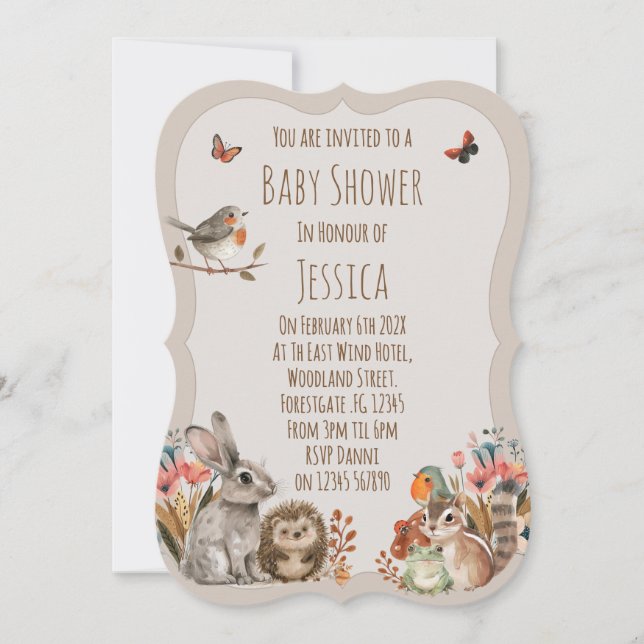 Invitation Woodland Theme Neutral Baby Shower (Devant)