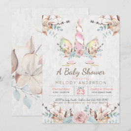 Invitation Woodland Unicorn Baby shower rose
