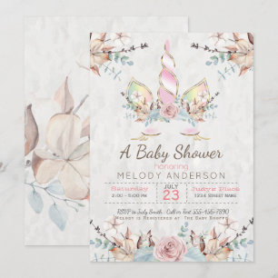 Invitation Woodland Unicorn Baby shower rose