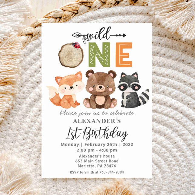 Invitation Woodland Wild One Bear Anniversaire Fête Invitatio (Créateur téléchargé)