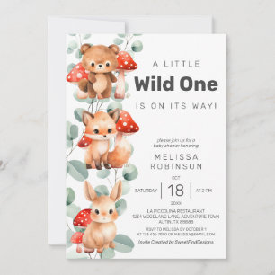 Invitation Woodland Wild One Zoo Animaux Baby Boy Douche